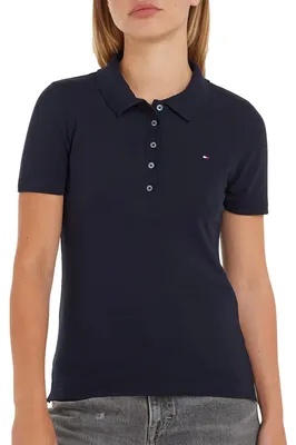 Produktbild von Tommy Hilfiger Damen Poloshirt Kurzarm 1985 Slim Pique Slim Fit, Blau (Desert Sk