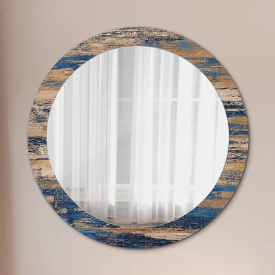 Produktbild von Runder Spiegel mit Modernem Aufdruck - Dekospiegel Wandmontage -Abstrakt Holz- Ø80cm
