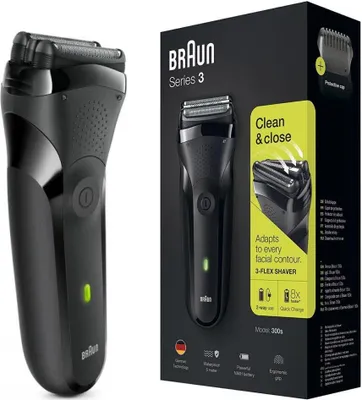 Obrázek produktu pro Braun Series 3 300s, Planžetový holicí strojek, Černá, 2 SensoFoil, LED, Baterie, Nikl-metal hydridová (NiMH)