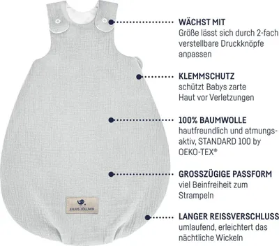 Produktbild von Julius Zöllner Babyschlafsack Terra 56/62 cm grau