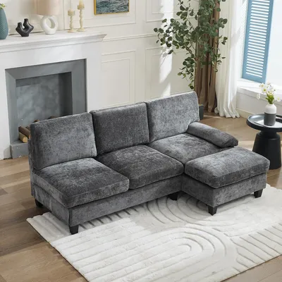 Image de OKWISH Canapé d'Angle 3 Places - Canapé L Gris avec Méridienne, Confortable pour Salon