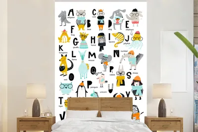 Produktbild von MuchoWow® Fototapete für Wohnzimmer oder Schlafzimmer Wandtapete Vinyl Motivtapete Kinder Illustration von allen Buchstaben des Alphabets auf einem weißen Hintergrund - 225x350 cm - Schlafzimmer tapete
