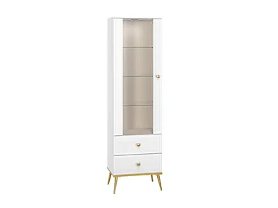Produktbild von Vitrine – Glasvitrine – Standvitrine – GOLDIN 02 – Weiß Hochglanz – 55 cm – Moderne Glasvitrine mit LED und Hochglanzfront