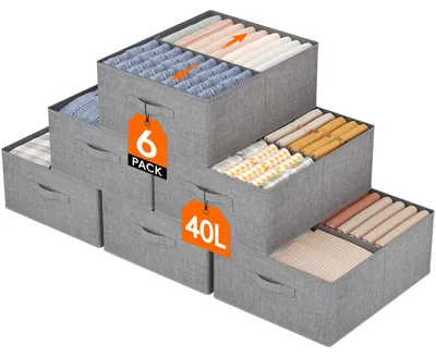 Productafbeelding van Grote opbergboxen, inklapbare opbergmand voor kleding met uitneembare scheidingswand, kledingorganizer van stof – opbergboxen voor kleding, broeken, sokken, set van 6, 50 x 40 x
