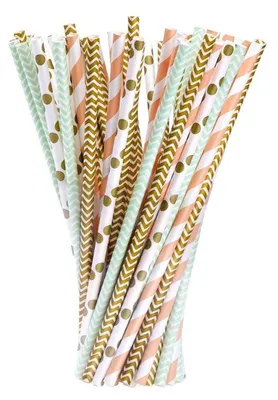 Produktbild von Papierstrohhalme 100 Stück Sortiert für Geburtstage, Hochzeiten, Babypartys, 19,7 cm