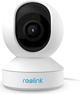 A white Reolink home security camera is shown against a white background.