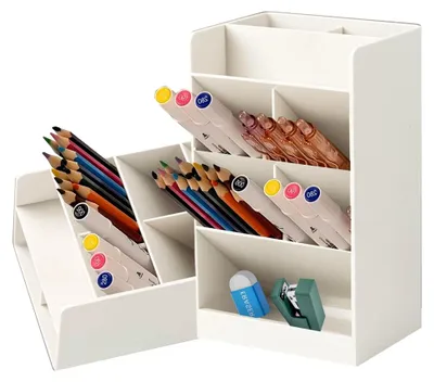 Produktbild von Stifthalter Aufbewahrungsbox, multifunktionaler Stifteorganizer mit 8 Fächern für Schreibtisch, Schule, Zuhause und Büro (Beige)