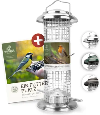 Produktbild von wildtier liebe Vogelfutterspender 23,5cm, Silber- Erdnussfutterspender aus rostfreiem Edelstahl Vogel Futterstation, Futtersäule, Nüsse Erdnüsse, Wildvögel Futtersilo