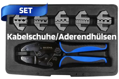 Kabelschuhklemmzangensatz 6-tlg. mit auswechselbaren Mundstücken