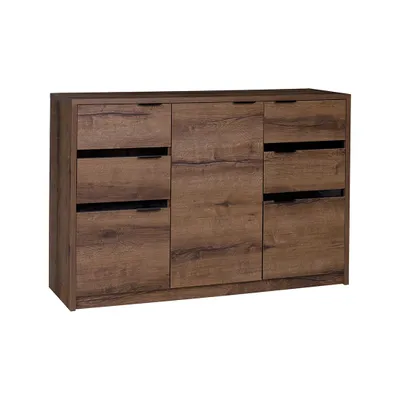Produktbild von BEAUTYSOFA | Kommode DEVON Sideboard mit 3 Türen und 4 Schubladen, Eiche Monastery und Schwarz Hochglanz
