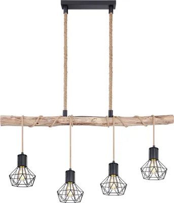 Produktbild von Hängelampe, Käfig, Holzbalken natur, Hanfseil, L 100 cm