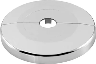 A chrome-plated plastic pipe cover is shown against a white background.