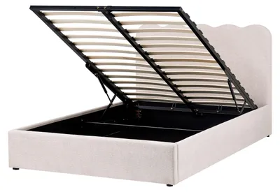 Produktbild von BELIANI Bett Hellbeige Gepolstert mit Lattenrost 140 x 200 cm Hochklappbar Bettkasten Hohes Kopfteil Modern Schlafzimmer Doppelbett