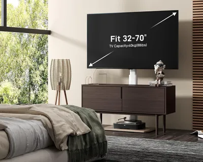 Produktbild von TV-Bodenständer, weiß - Bodenständer für Fernseher - TV-Ständer - Fernseherständer - TV-Fuß - Schwenkbar bis 60°