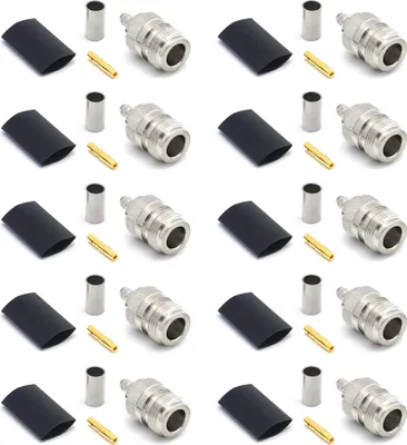 Image de N Femelle RG58 LMR195 RG303 RG141 RG142 RG400 RF-Crimp-Coaxial-Bulkhead mâle nickelé avec broches plaquées or (pack de 10)