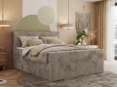 Produktbild von MKS MEBLE Boxspringbett mit zwei Bettkästen TILIANO KING DUO, Doppelbett aus Cordstoff, 7 Härtezonen Multipocket-Matratzen, Doppelbett mit Stauraum, Topper T25 - 180x200 - H3 - Hellbraun Cord