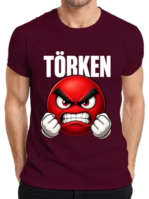 Produktbild von TÖRKEN wütender Emoji rot geballte Fäuste Comic Herren T-Shirt roter Smiley Comic, Burgundy, L