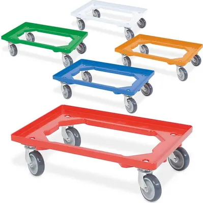 Produktbild von Set, 5x Logistikroller/Kistenroller für Behälter 600 x 400 mm, je 1 Roller in blau, grün, orange, rot, weiß