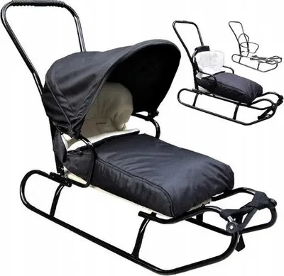 Obrázek produktu pro Polské sáňky 5 v 1 (sáňky, spací pytel, skluzavka, opěradlo, stříška) ČERNÉ