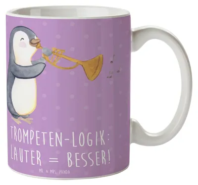 Produktbild von Mr. & Mrs. Panda Trinkbecher Trompeten Weisheit - Lavendeltraum - Geschenk, Teetasse, kaffeetasse bedruckt, Kaffeebecher, Musiker, Musikinstrumente, Tasse, Lernen, jazzig