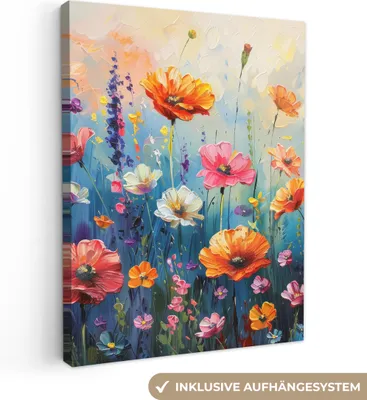 Produktbild von MuchoWow® - Leinwandbilder - Blumen - Natur - Aquarell - Kunst, Wandbild, Wanddeko Bilder Wohnzimmer, 60x80 cm