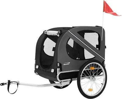 Imagen del producto de Remolque para bicicletas 2 en 1, plegable, color  y gris, dimensiones 130x72x90 cm. Remolque para perros, apto para perros de hasta 40 kg. Incluye reflectores, correa y bandera. Remolque para bicicletas, transportín para perros, carro para perros