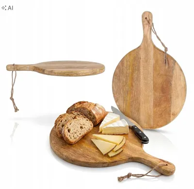Produktbild von Holz Schneidebrett rund 40cm zum Servieren von Käse Snacks