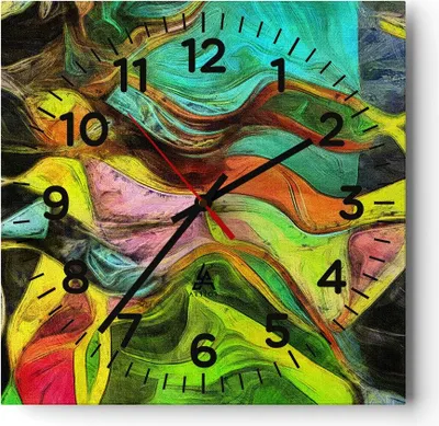 Produktbild von Wanduhr - Quadrat - Glasuhr - Abstraktion modern - 30x30cm - Schleichendes Uhrwerk - Lautlos - zum Aufhängen bereit - Dekoration Modern - Wanddekoration aus Glas - C4AC30x30-3852