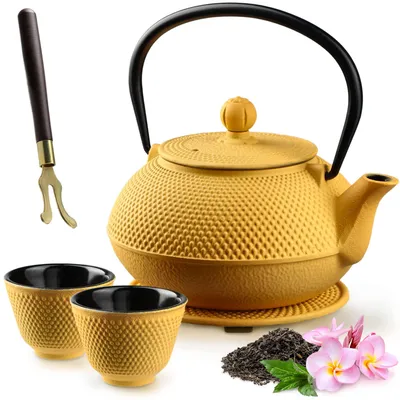 Gusseiserne Teekanne 850 ml, ⌀15 cm, mit Sieb, Gelb