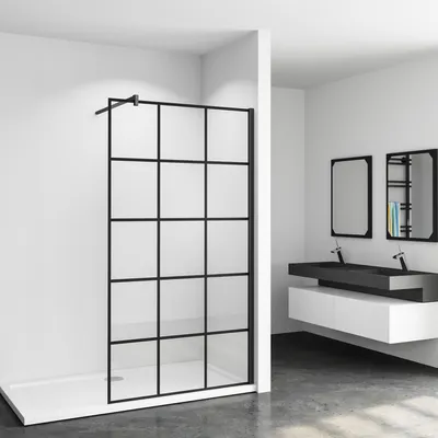 Produktbild von 140x200cm Schwarze Gittermuster FormDuschabtrennung 8mm Nano ESG Duschwand Duschabtrennung + F Form:140cm Stabilisator