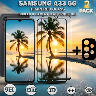 Produktbild von 2-Pack Samsung Galaxy A33 5G Displayschutzfolie und Objektivschutz aus 9H gehärtetem Glas
