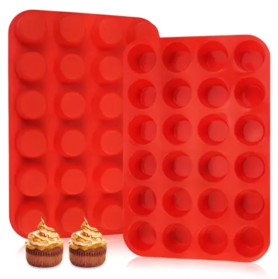 2er Set Silikon-Mini-Muffinbackform, 24 Fächer, BPA-frei, rot