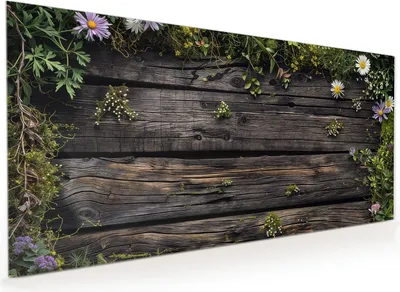 Produktbild von Küchenrückwand Spritzschutz Glas mit Motiv Holz mit Blumen 40 x 40 cm