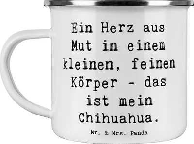 Produktbild von Mr. & Mrs. Panda Emaille Tasse Spruch Chihuahua Herz - Weiß - Geschenk, Hund, aus Mut, Hunderassen Vielfalt, mein, verspielte Hunde, Pott, Hunderasse, Teetasse, becher