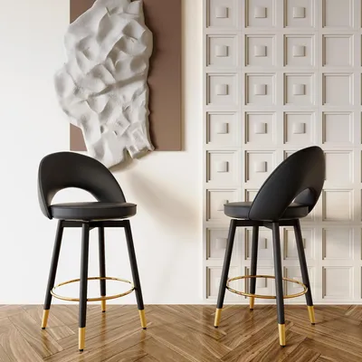 Productafbeelding van Barstoelen, set van 2, 360° draaibaar, met Polyurethanzitting, bekleed, geschikt voor bar, eetkamer of keuken (zwart)