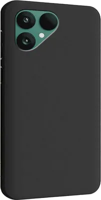 A black phone case with a camera cutout is shown against a white background.