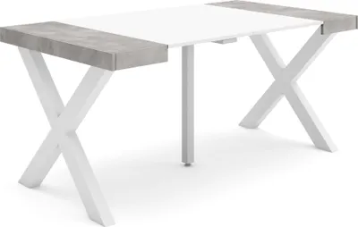 Produktbild von Ausziehbarertisch, 160x90x73cm, Für 8 Gäste, Massivholz Beine, Mattweiß und Zementgrau