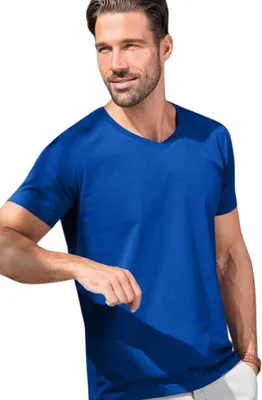 Produktbild von Herren T-Shirt mit V-Ausschnitt aus Baumwolle, 100% Baumwolle, unbedruckt, einfarbig, 180g/m2, Farbe königsblau, Größe M