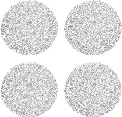 Produktbild von Platzdeckchen, 4 Stück Tischuntersetzer Platzset Tischset Vinyl Hohl Platzsets Abwischbar PVC Platzdeckchen für Küche, Zuhause, Speisetisch (Silber, 38cm)