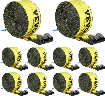 Produktbild von VEVOR Windengurte, 4" x 30', 6000 lbs Tragfähigkeit, 18000 lbs Bruchfestigkeit, LKW-Gurte mit flachem Haken, Ladungskontrolle für Anhänger, Bauernhöfe, Rettungen, Baumschoner, Gelb (10er-Pack)