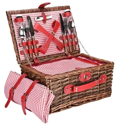Produktbild von Handgefertigter Picknickkorb für 4 Personen mit wasserdichter Decke