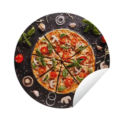 Obrázek produktu pro MuchoWow® Kulatý venkovní plakát - Pizza - Zelenina - Bylinky - Kuchyně - Průmyslová - Ø 120  - Zahradní dekorace