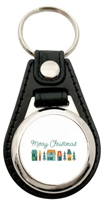 Produktbild von Huuraa Schlüsselanhänger Merry Christmas Weihnachtsdorf Metall mit Kunstleder Schlüsselring Einkaufswagenchip Geschenkidee