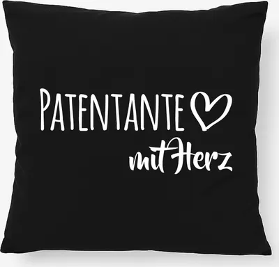 Produktbild von Huuraa Kissen Patentante mit Herz 40x40cm mit Füllung Black Baumwolle Dekokissen Geschenkidee