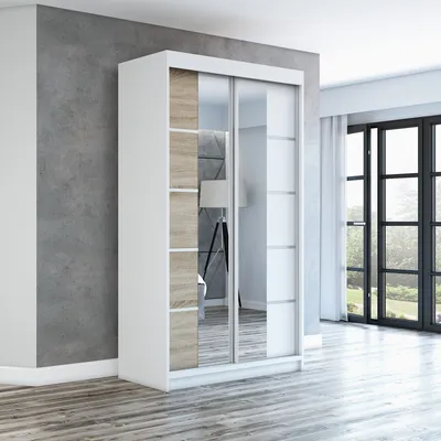 Productafbeelding van Schuifdeurenkast, 2 deuren, model ERA, 120 cm (met spiegel) (wit / sonoma / wit)