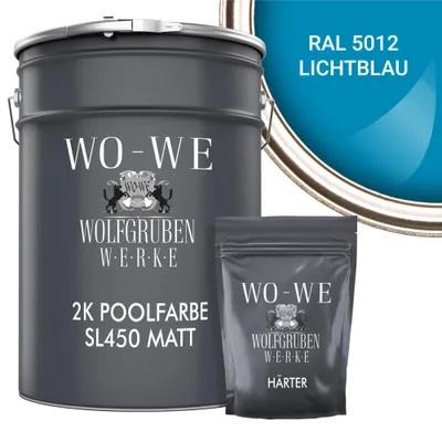 Produktbild von 2K Poolfarbe Poolbeschichtung Schwimmbadfarbe SL450 MATT Lichtblau wie RAL5012 - 10kg