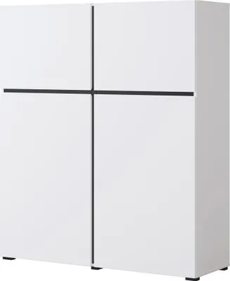 Image de Buffet haut coloris blanc et noir L120xH140xP40 collection HAVANA. Bahut  haut design avec 4 portes.