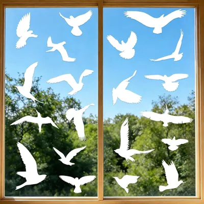 Produktbild von Fensteraufkleber Vogelschutz 37 Stück, weiß, selbstklebend, wiederverwendbar, gegen Vogelschlag