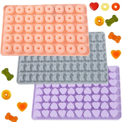 3er Set Silikon Süssigkeitenformen: Herz, Knochen, Donut