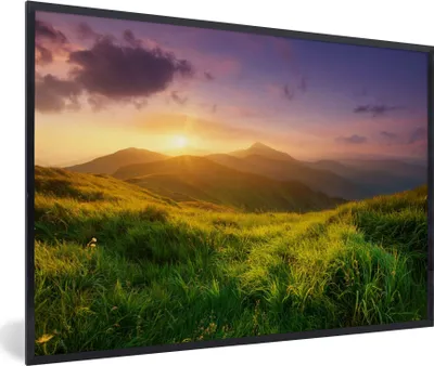 Produktbild von MuchoWow® Gerahmtes Poster Berge - Sonne - Natur 90x60 cm - Poster mit Schwarzem Bilderrahmen Wandposter Rahmen Foto Bilder - Fotorahmen - Foto-Plakat